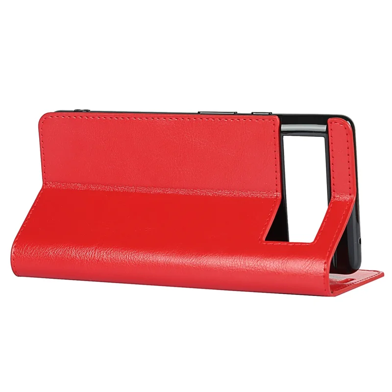 Stødfast pungtaske i ægte hestelædert med standerdesign til Google Pixel 6 - Rød