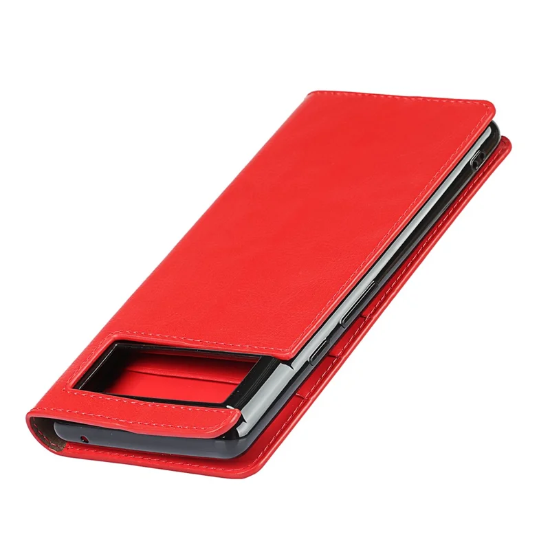 Stødfast pungtaske i ægte hestelædert med standerdesign til Google Pixel 6 - Rød