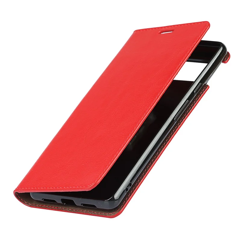 Stødfast pungtaske i ægte hestelædert med standerdesign til Google Pixel 6 - Rød