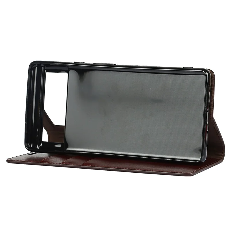 Drop-Proof Crazy Horse Genuine Leather Case with Wallet Stand Design for Google Pixel 6 - Dark Brown