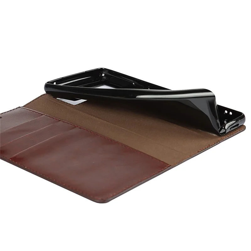 Drop-Proof Crazy Horse Genuine Leather Case with Wallet Stand Design for Google Pixel 6 - Dark Brown