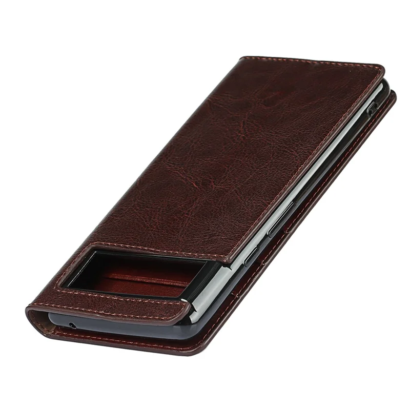 Drop-Proof Crazy Horse Genuine Leather Case with Wallet Stand Design for Google Pixel 6 - Dark Brown