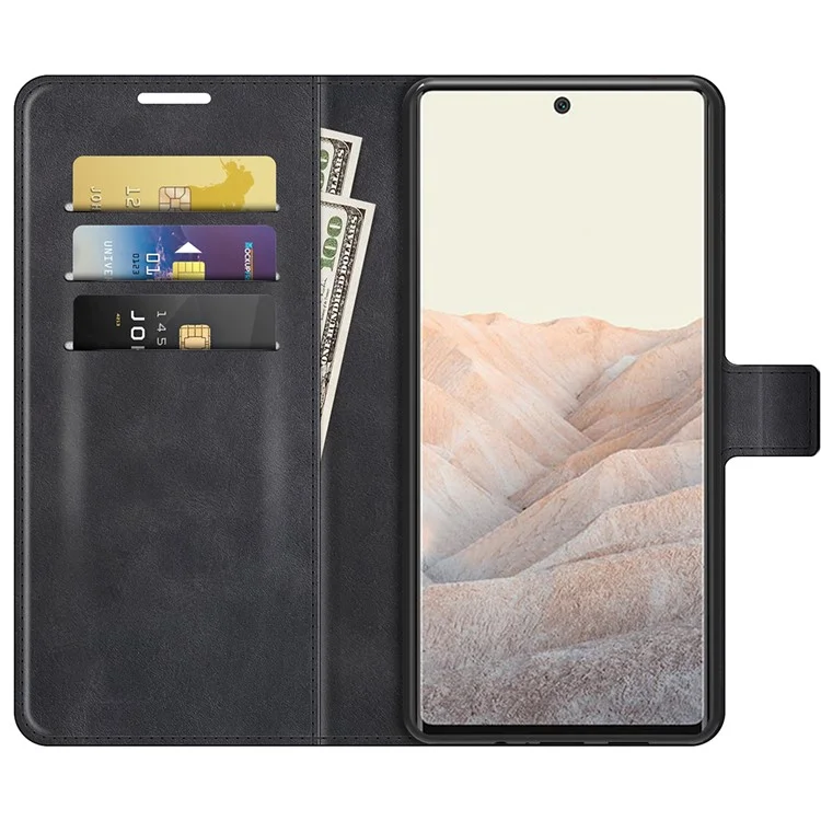 PU Кожаный Флип Фолио Подставка Для Магнитного Закрытия Ударной Кошелек Для Google Pixel 6 Pro - Черный