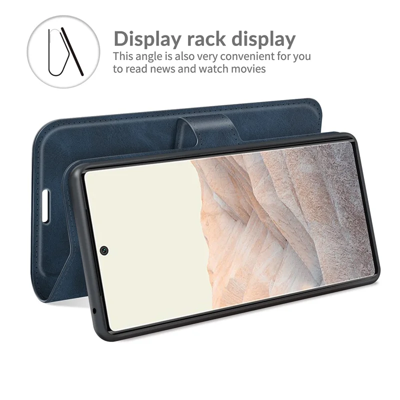 PU Leather Flip Folio Stand Magnetic Closure Shockproof Wallet Case for Google Pixel 6 Pro - Blue