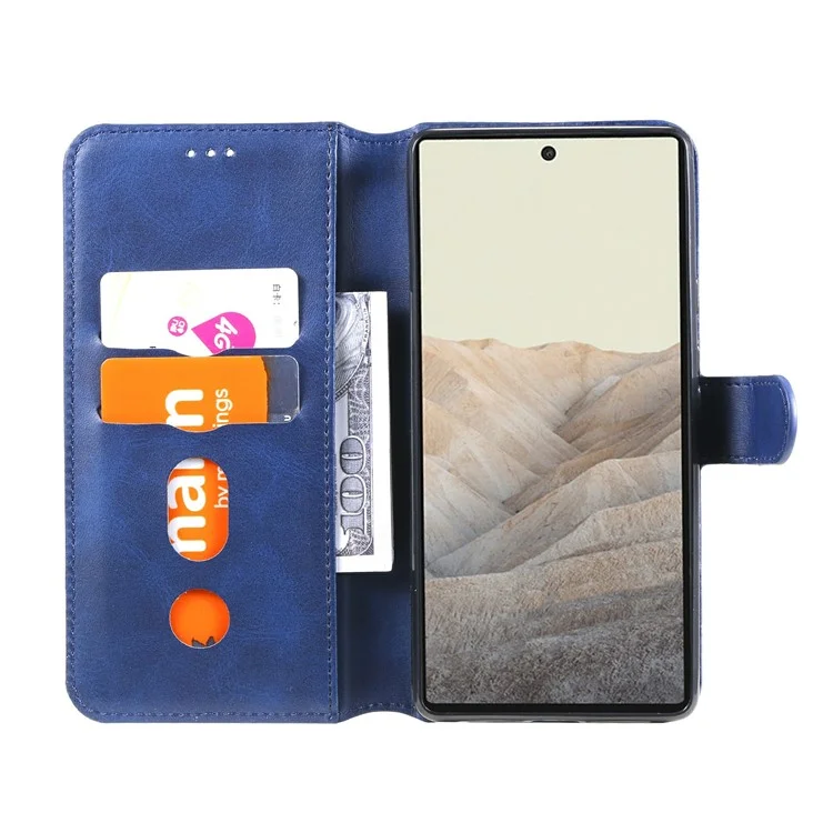 All-round Protective Leather Wallet Cell Phone Cover Shell with Stand for Google Pixel 6 - Blue