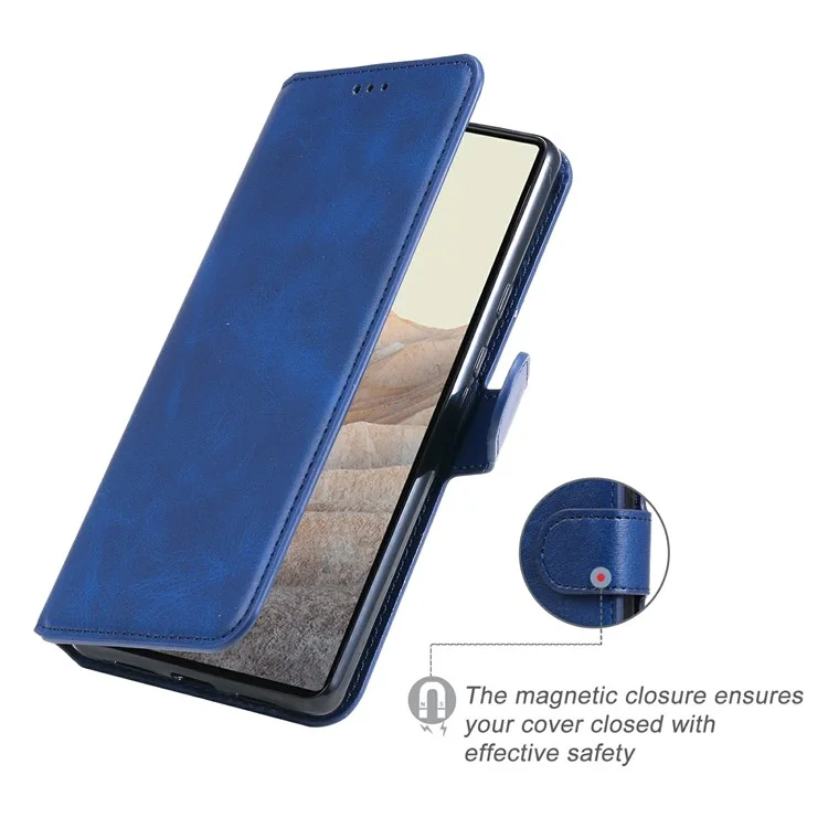 All-round Protective Leather Wallet Cell Phone Cover Shell with Stand for Google Pixel 6 - Blue