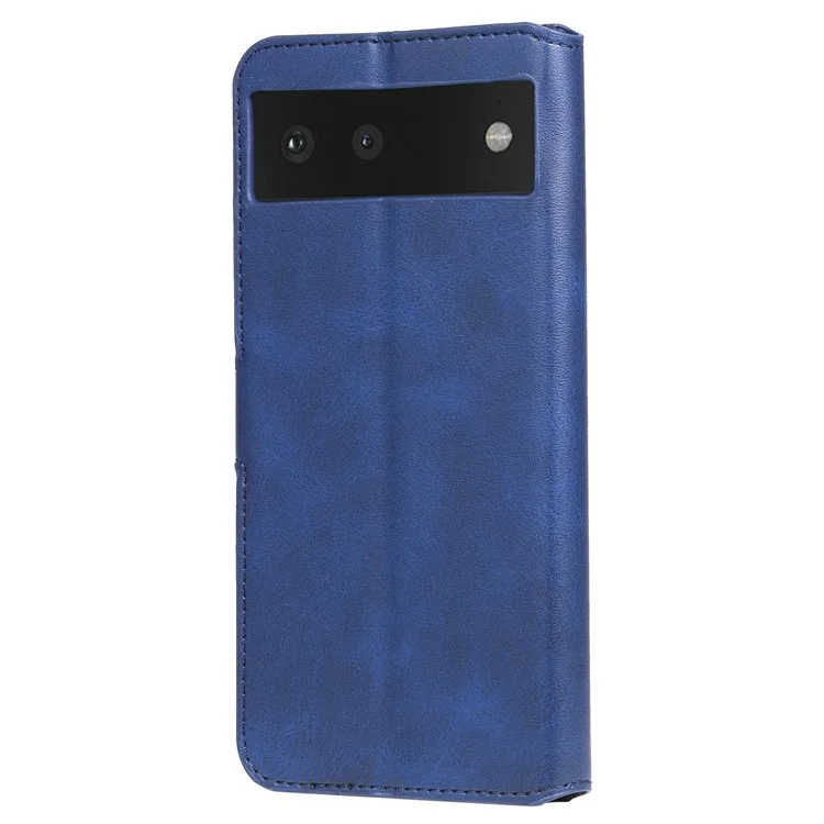 All-round Protective Leather Wallet Cell Phone Cover Shell with Stand for Google Pixel 6 - Blue