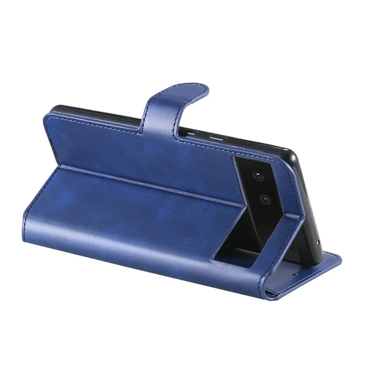 All-round Protective Leather Wallet Cell Phone Cover Shell with Stand for Google Pixel 6 - Blue