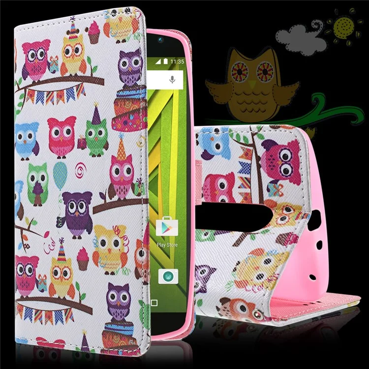 Callfree Cute Little Owls Leather Case Stand Card Holder for Motorola Moto X Play