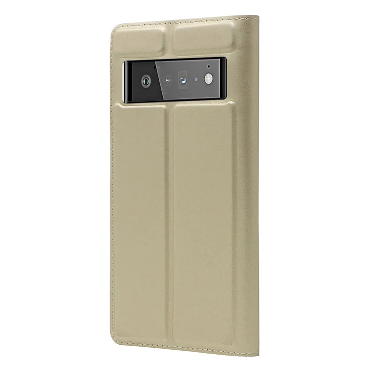 Card Holder Design PU Leather Magnetic Closure Cell Phone Case for Google Pixel 6 - Gold