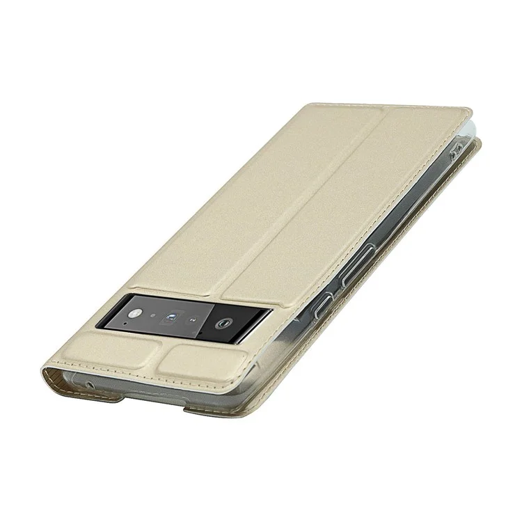 Card Holder Design PU Leather Magnetic Closure Cell Phone Case for Google Pixel 6 - Gold