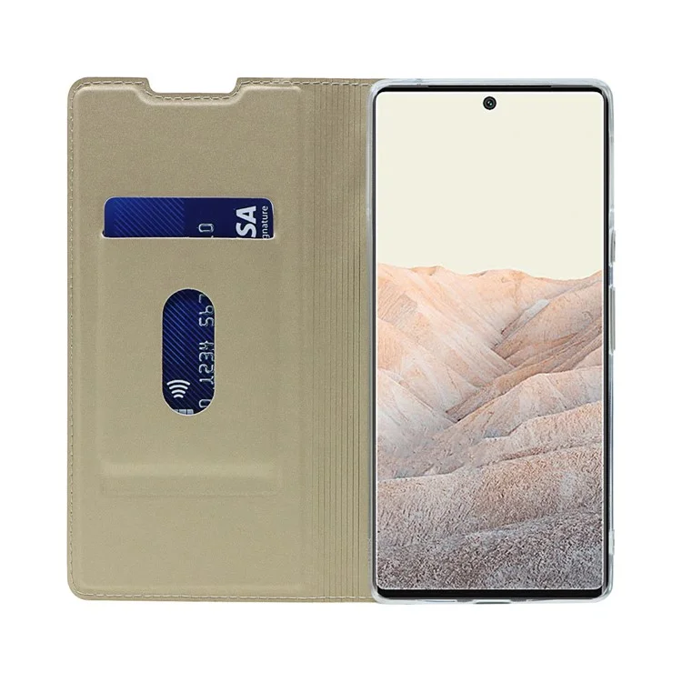 Card Holder Design PU Leather Magnetic Closure Cell Phone Case for Google Pixel 6 - Gold