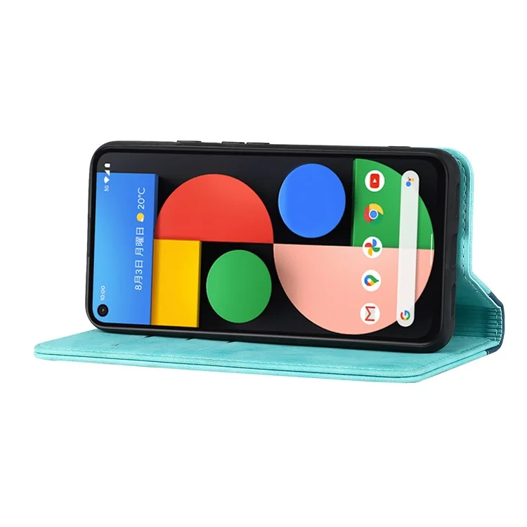 Protezione Completa Auto-Assorbed Bi-Color Design Design Portafoglio In Pelle Shell Custodia Per Google Pixel 5A 5G - Azzurro / Blu Scuro