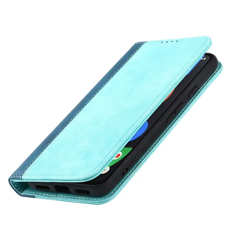 Protezione Completa Auto-Assorbed Bi-Color Design Design Portafoglio In Pelle Shell Custodia Per Google Pixel 5A 5G - Azzurro / Blu Scuro