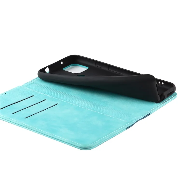 Protezione Completa Auto-Assorbed Bi-Color Design Design Portafoglio In Pelle Shell Custodia Per Google Pixel 5A 5G - Azzurro / Blu Scuro