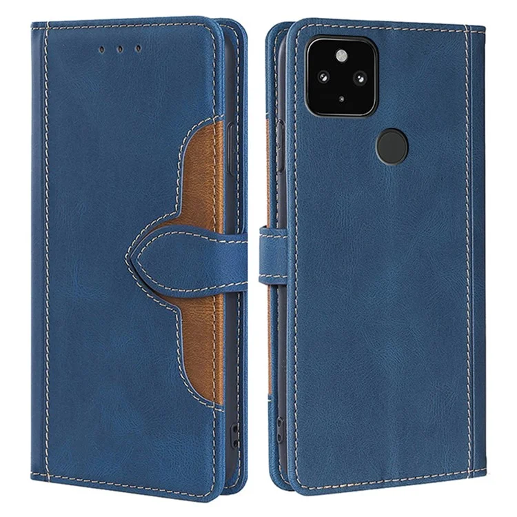 Couverture de Portefeuille de Sensation de Peau de Peau pu en Cuir pu Soccroping Folio Couvercle Avec Fermeture Magnétique Pour Google Pixel 5 XL / Pixel 5 xl 5G / Pixel 4a 5G - Bleu