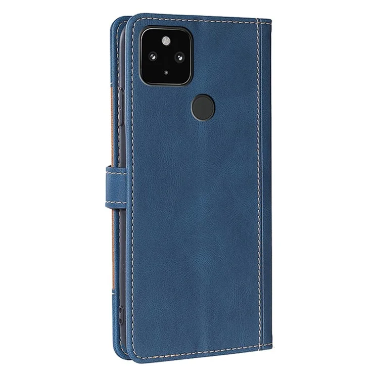 Couverture de Portefeuille de Sensation de Peau de Peau pu en Cuir pu Soccroping Folio Couvercle Avec Fermeture Magnétique Pour Google Pixel 5 XL / Pixel 5 xl 5G / Pixel 4a 5G - Bleu