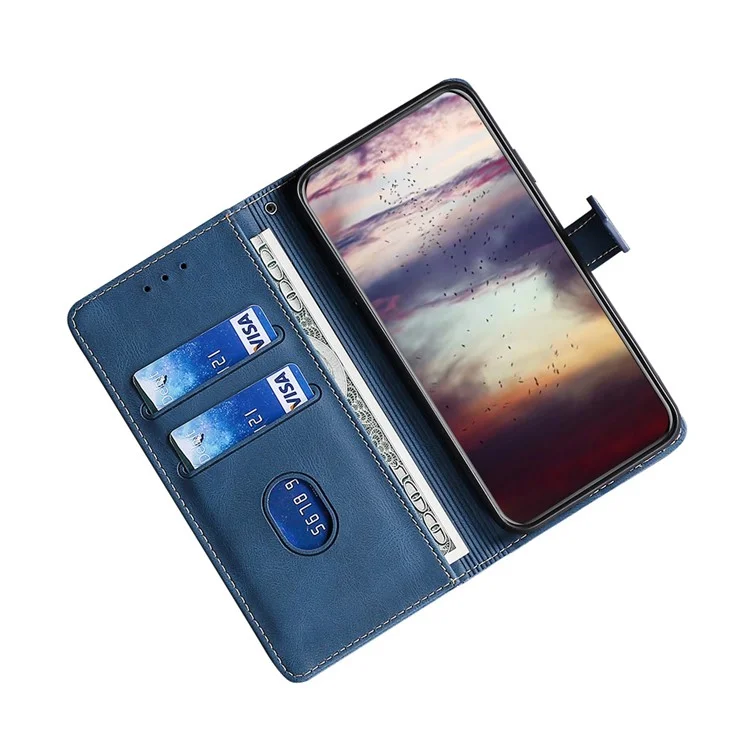 Couverture de Portefeuille de Sensation de Peau de Peau pu en Cuir pu Soccroping Folio Couvercle Avec Fermeture Magnétique Pour Google Pixel 5 XL / Pixel 5 xl 5G / Pixel 4a 5G - Bleu