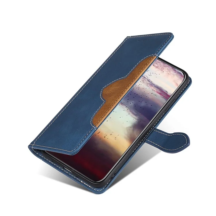 Couverture de Portefeuille de Sensation de Peau de Peau pu en Cuir pu Soccroping Folio Couvercle Avec Fermeture Magnétique Pour Google Pixel 5 XL / Pixel 5 xl 5G / Pixel 4a 5G - Bleu