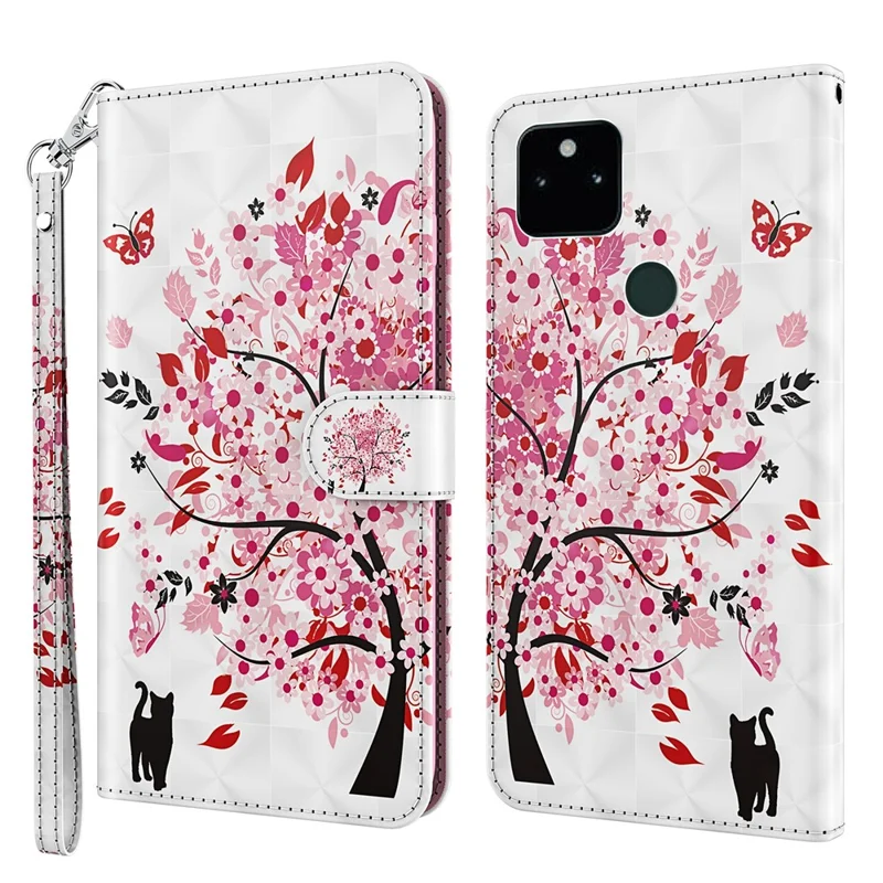 3D-mønster, alle sidder beskyttende læderstøtteetui med tegnebog og rem til Google Pixel 5a 5G – Ønsketræ