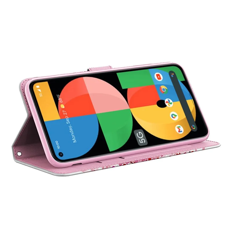 3D-mønster, alle sidder beskyttende læderstøtteetui med tegnebog og rem til Google Pixel 5a 5G – Ønsketræ