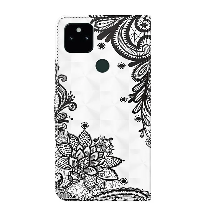 3D Pattern Printing All-round Shockproof Leather Stand Case Wallet Cover with Strap for Google Pixel 5a 5G - Lace Flower