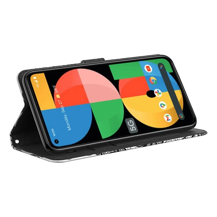 3D Pattern Printing All-round Shockproof Leather Stand Case Wallet Cover with Strap for Google Pixel 5a 5G - Lace Flower