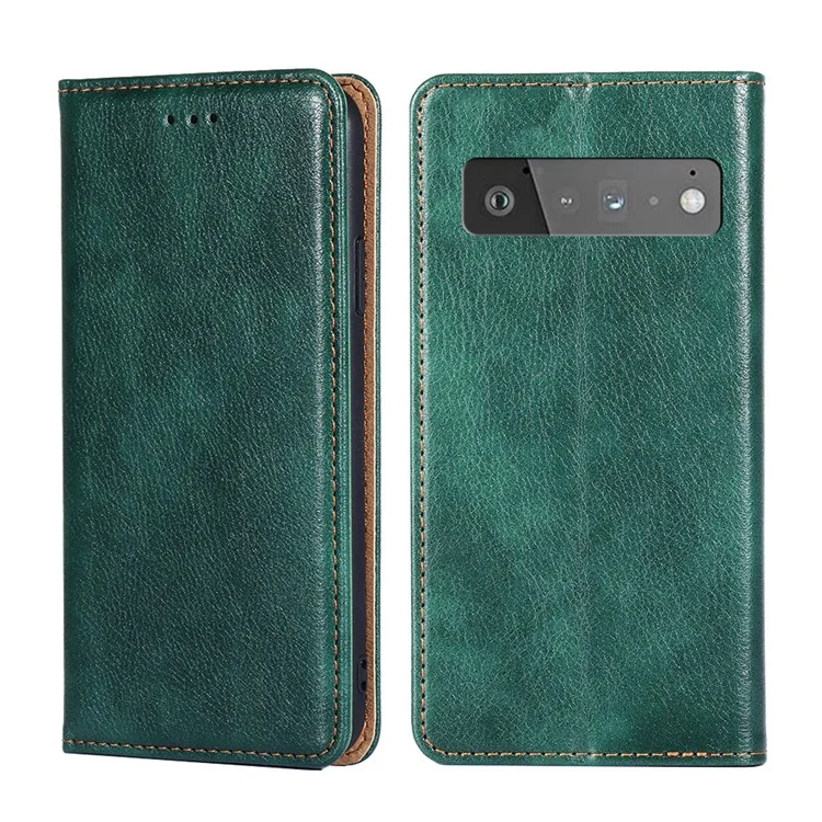 Carteira de Proteção Completa Stand Wallet em Couro PU com Fechamento Magnético Automático para Capa de Telefone Google Pixel 6 Pro - Verde