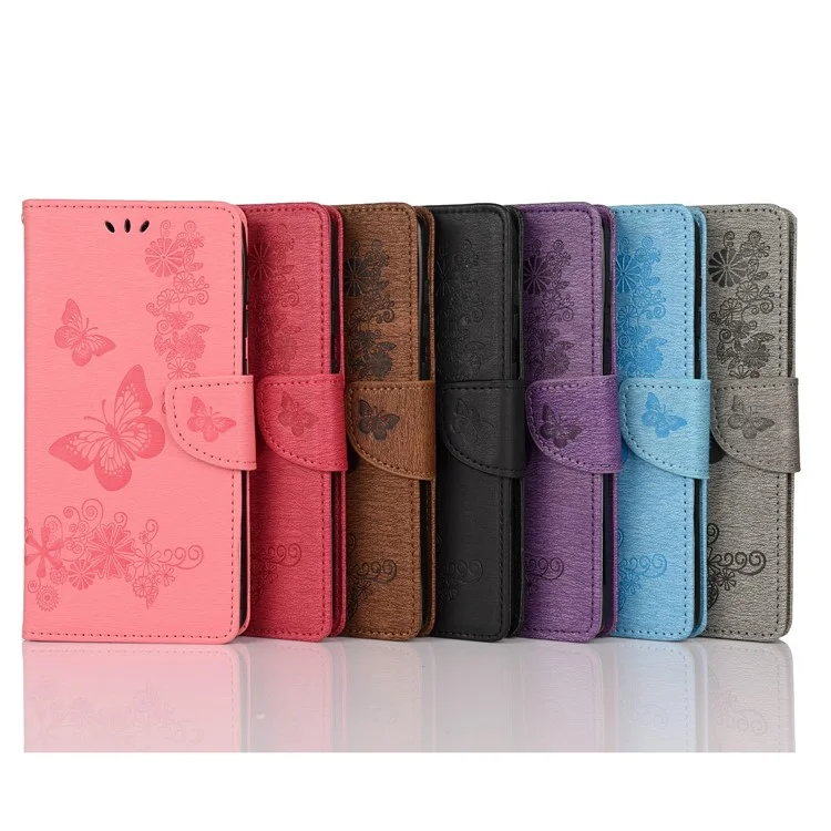 For Google Pixel 6 Pro Imprinted Butterflies Flower Leather Case Wallet Stand Phone Cover Shell - Black