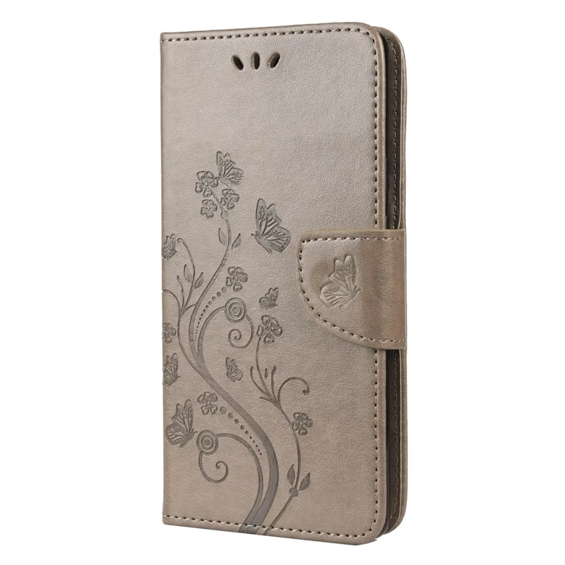 Imprint Butterflies Flower Wallet Stand Design Leather Phone Case Shell for Google Pixel 6 Pro - Grey
