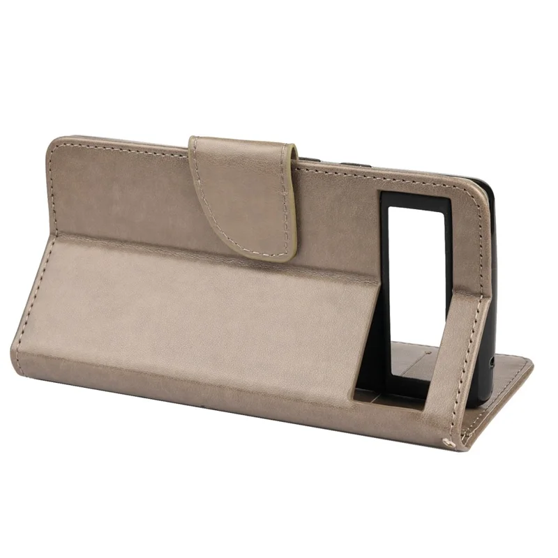 Imprint Butterflies Flower Wallet Stand Design Leather Phone Case Shell for Google Pixel 6 Pro - Grey