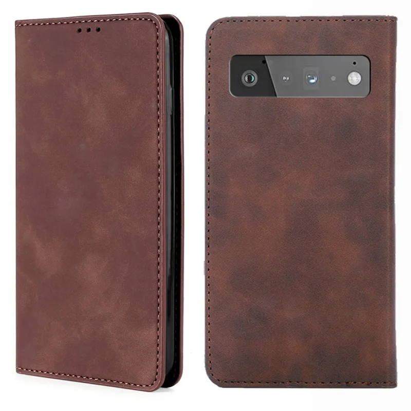 Card Slots Design Full Protection Magnetic Auto-absorbed Skin-touch Leather Stand Case for Google Pixel 6 Pro - Dark Brown