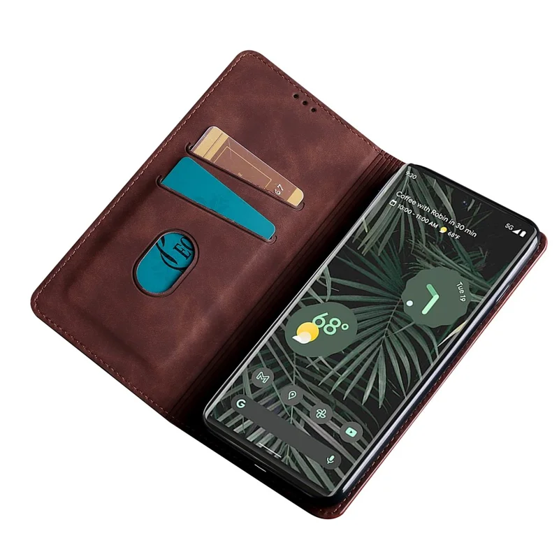 Card Slots Design Full Protection Magnetic Auto-absorbed Skin-touch Leather Stand Case for Google Pixel 6 Pro - Dark Brown