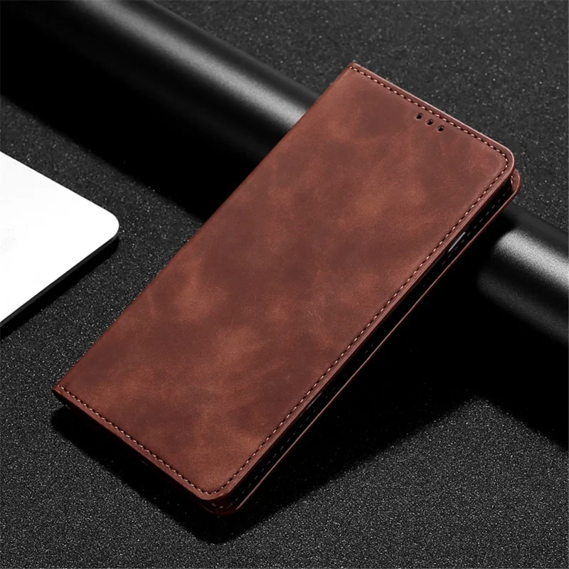 Card Slots Design Full Protection Magnetic Auto-absorbed Skin-touch Leather Stand Case for Google Pixel 6 Pro - Dark Brown