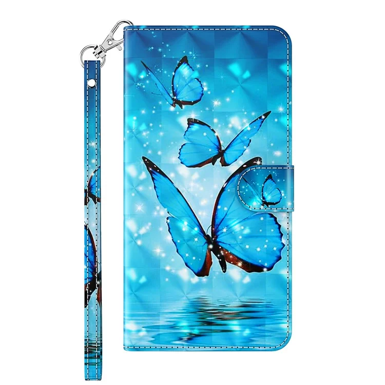 Stand Funzionalità 3D Creative Pattern PU Leather Flip Flip Wallet Case Con Cinturino Per Google Pixel 6 - Farfalle Blu