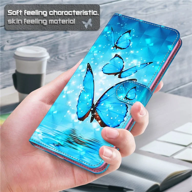 Stand Funzionalità 3D Creative Pattern PU Leather Flip Flip Wallet Case Con Cinturino Per Google Pixel 6 - Farfalle Blu