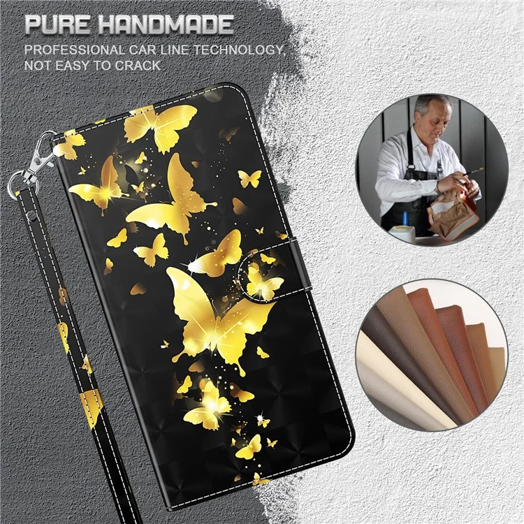 3D Creative Pattern Design PU Leather Wallet Shockproof Stand Flip Magnetic Case with Strap for Google Pixel 6 Pro - Golden Butterflies