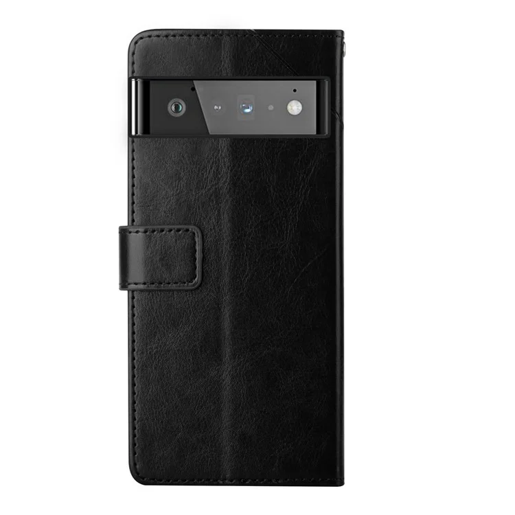 Imprinting Linee a Forma di y in Pelle PU Full Protection Telf Flip Cover Case di Protezione Per Google Pixel 6 - Nero