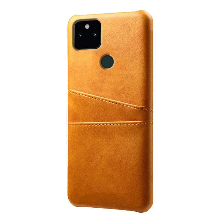 KSQ PU Pelle + PC Combo Anti-shock Anti-fall Dual Back Card Slot Design Case Rigido Per Google Pixel 5a 5G - Arancia