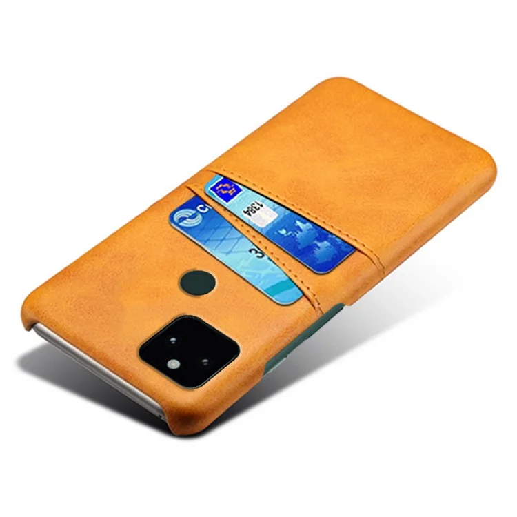 KSQ PU Pelle + PC Combo Anti-shock Anti-fall Dual Back Card Slot Design Case Rigido Per Google Pixel 5a 5G - Arancia