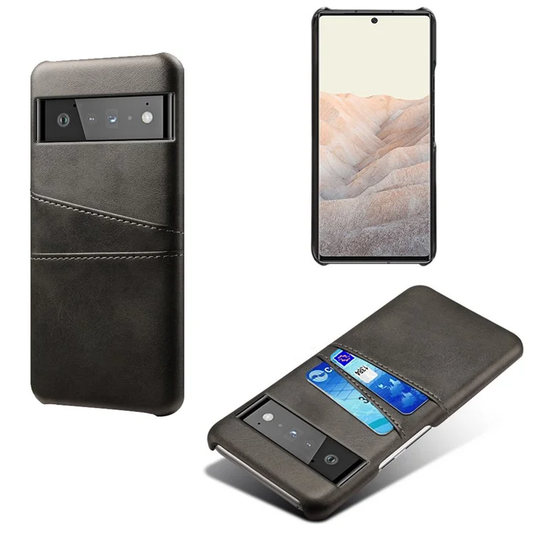 KSQ PU Leather + PC Combo Stylish Dual Back Card Slots Design Light Slim Hard Case for Google Pixel 6 Pro - Black
