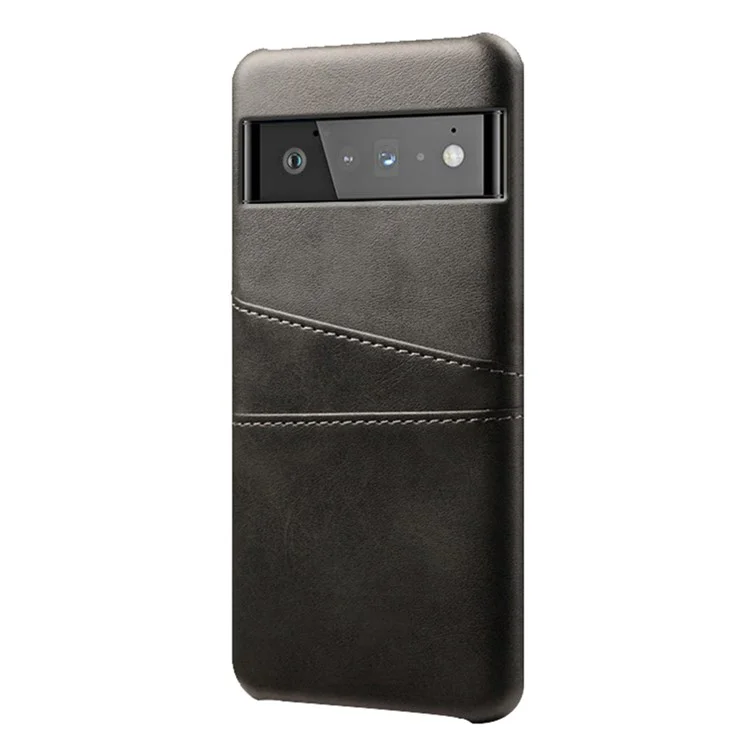 KSQ PU Leather + PC Combo Stylish Dual Back Card Slots Design Light Slim Hard Case for Google Pixel 6 Pro - Black