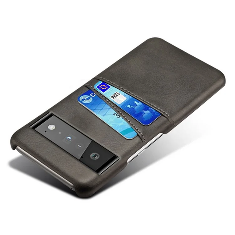 KSQ PU Leather + PC Combo Stylish Dual Back Card Slots Design Light Slim Hard Case for Google Pixel 6 Pro - Black