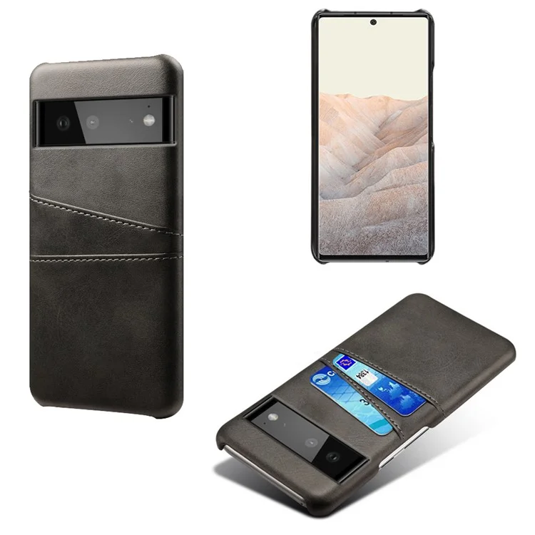 KSQ PU Leder + PC Combo Langlebige Anti-fall-dual-back-karten-slots Entwerfen Sie Hardphone-shell Für Google Pixel 6 - Schwarz