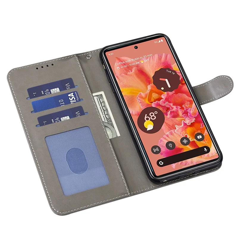 Anti-scratch Stand Phone Cover Imprinted Elk and Tree Pattern Wallet Leather Phone Case for Google Pixel 6 - Grey