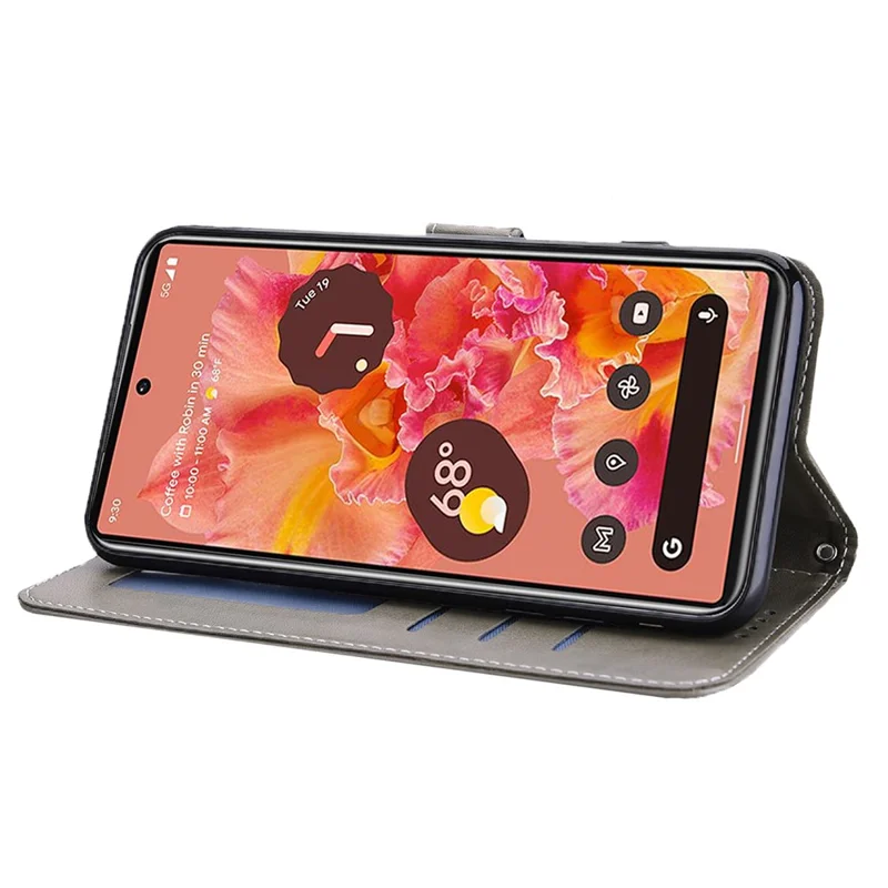 Anti-scratch Stand Phone Cover Imprinted Elk and Tree Pattern Wallet Leather Phone Case for Google Pixel 6 - Grey