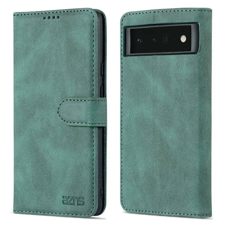 AZNS TPU+PU Leather Wallet Stand Phone Case Well-protected Flip Phone Shell for Google Pixel 6 Pro - Green