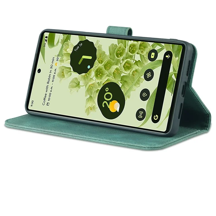 AZNS TPU+PU Leather Wallet Stand Phone Case Well-protected Flip Phone Shell for Google Pixel 6 Pro - Green
