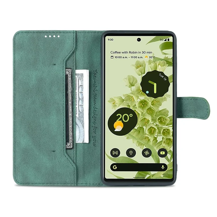 AZNS TPU+PU Leather Wallet Stand Phone Case Well-protected Flip Phone Shell for Google Pixel 6 Pro - Green