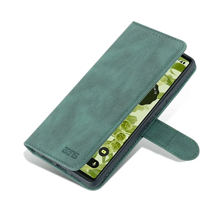 AZNS TPU+PU Leather Wallet Stand Phone Case Well-protected Flip Phone Shell for Google Pixel 6 Pro - Green